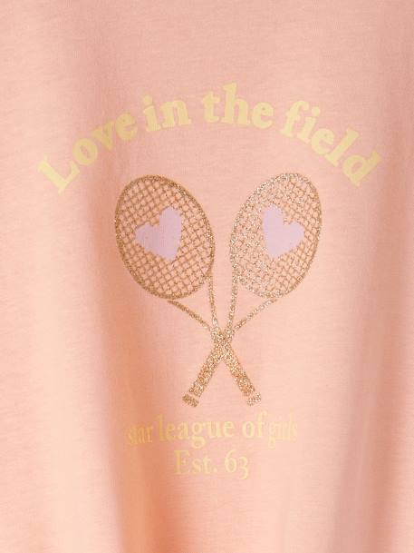 Tee-shirt sport motif raquettes glitter fille corail 