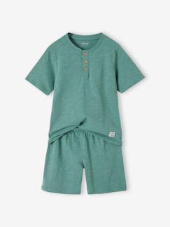 Junge-Pyjama, Overall-Kurzer Jungen Schlafanzug aus Slub-Jersey, personalisierbar Oeko-Tex
