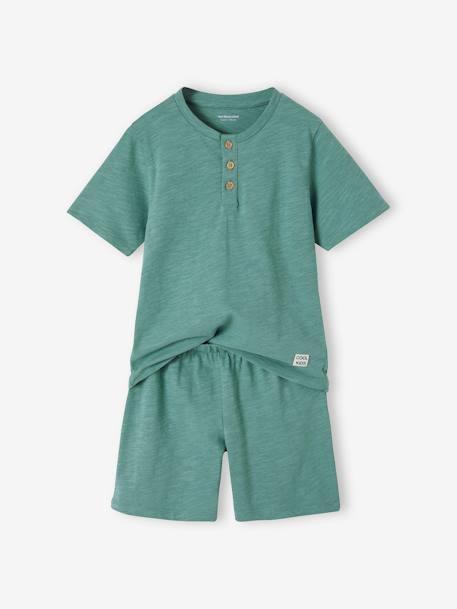 Kurzer Jungen Schlafanzug aus Slub-Jersey, personalisierbar Oeko-Tex smaragdgrün 
