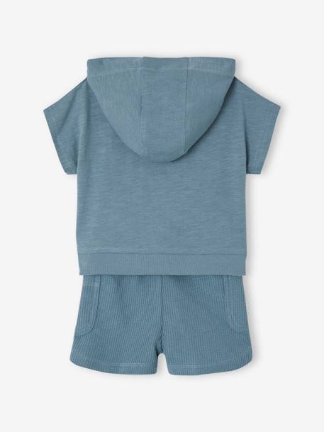 Baby-Set: Kapuzenshirt & Shorts aus Waffelpikee pfauenblau 