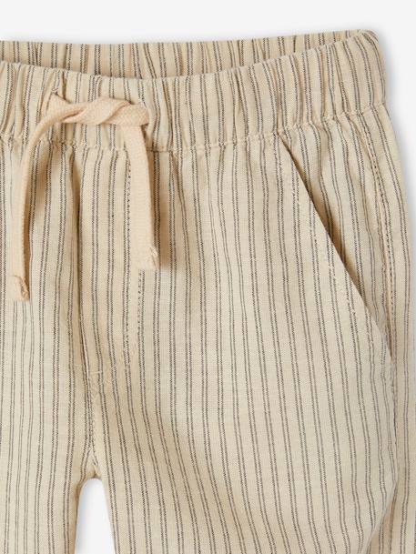 Pantalon rayé forme loose garçon coton/lin rayé beige 