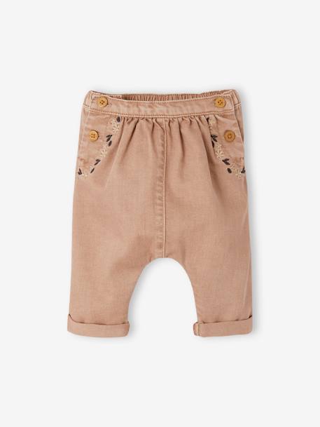 Bestickte Baby Pluderhose, Denim bleached+cappuccino 