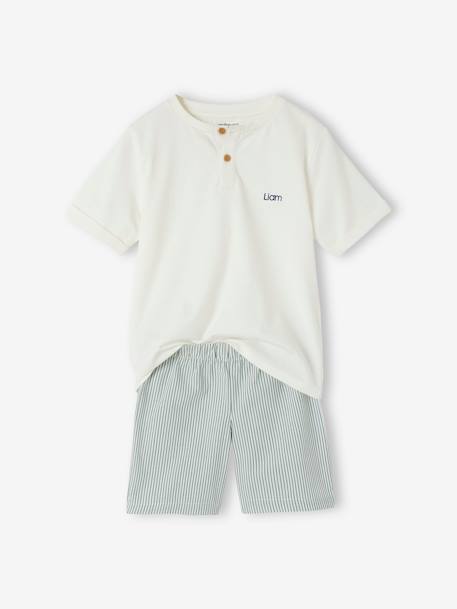 Jungen Sommer-Schlafanzug, personalisierbar Oeko-Tex wollweiß 