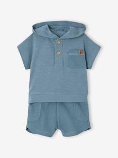 Baby-Baby-Set: Kapuzenshirt & Shorts aus Waffelpikee