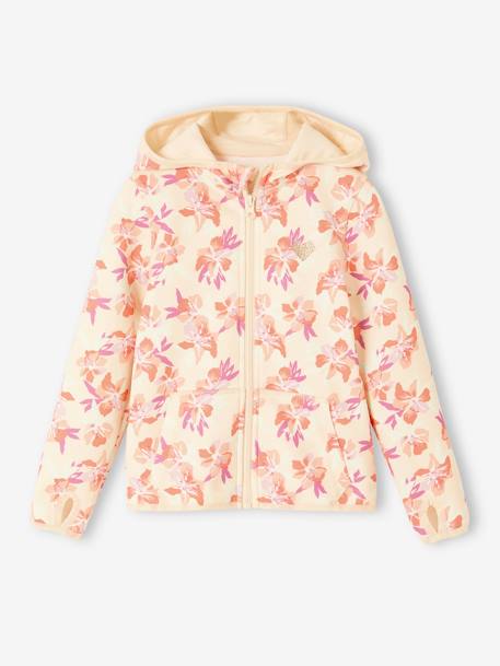 Sweat de sport zippé motifs fleurs fille matière technique multicolore 