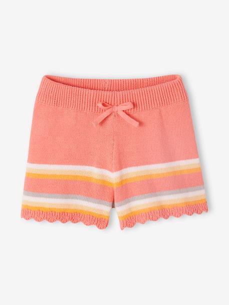 Ensemble top + short rayés en maille crochet fille pêche 