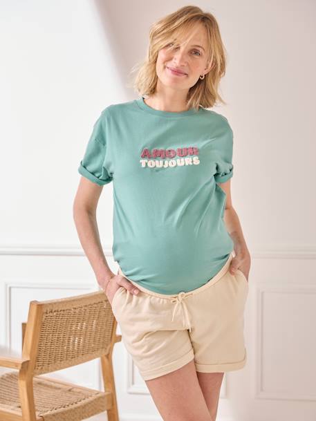 T-shirt uni grossesse à message coton biologique menthe+tomette 