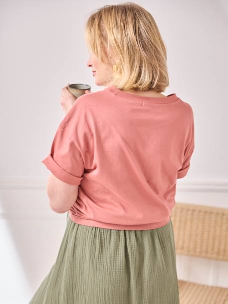 Umstands-T-Shirt mit Schriftzug Bio-Baumwolle mintgrün+terrakotta farbe 