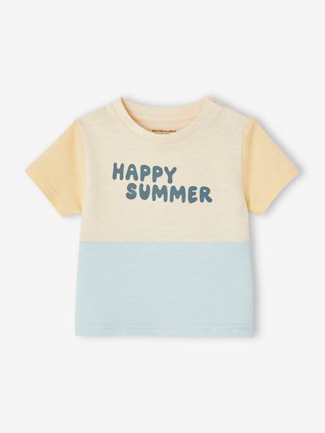 Tee-shirt colorblock bébé 'Happy summer' bleu ciel 