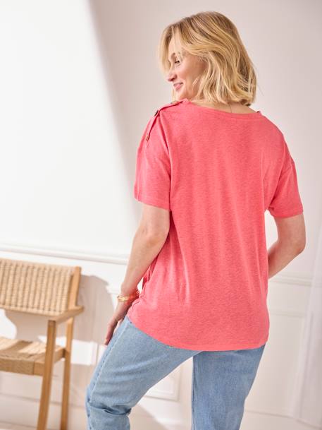 Umstands-Shirt mit V-Ausschnitt, Leinen/Viskose rosa+wollweiß 