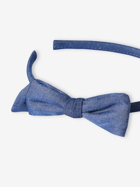 Serre-tête avec noeud en tissu bleu imprimé 