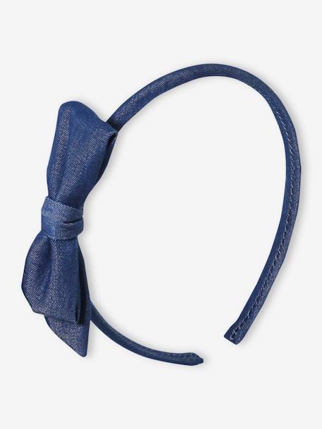 Serre-tête avec noeud en tissu bleu imprimé 