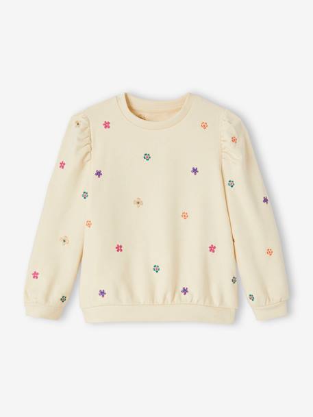 Mädchen Sweatshirt mit Blumenstickerei wollweiß 