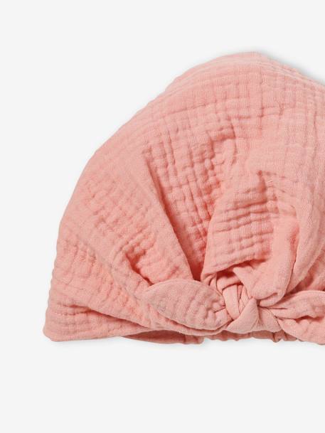 Chapeau façon foulard noué uni bébé fille rose+rose poudré 