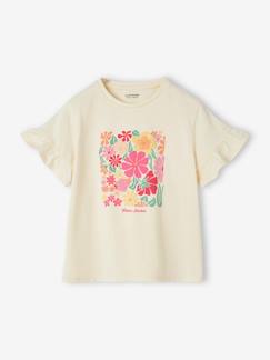 Fille-T-shirt, sous-pull-Tee-shirt fantaisie fleurs en cochet fille manches à volants