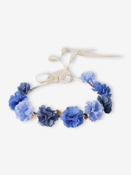 Couronne de fleurs nude et dorée fille bleu 