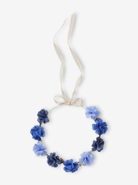 Couronne de fleurs nude et dorée fille bleu 