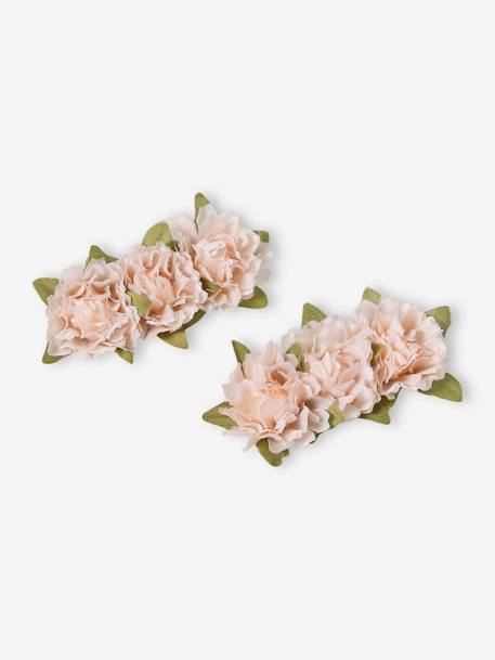 Lot de 2 barrettes à fleurs en tissu pêche 