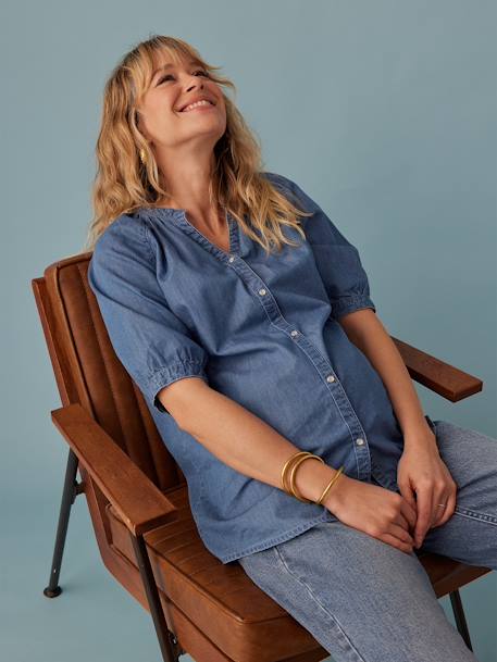 Kurzärmelige Umstandsbluse aus Light-Denim ENVIE DE FRAISE double stone 