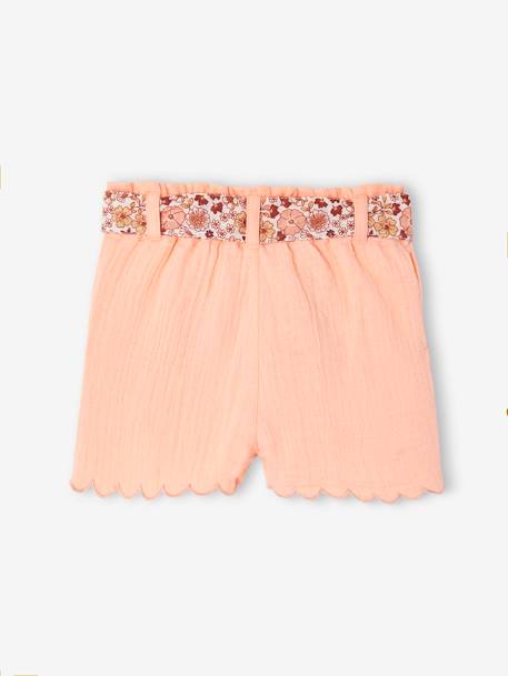 Short bébé en gaze de coton avec ceinture fleurie abricot+écru+marine 