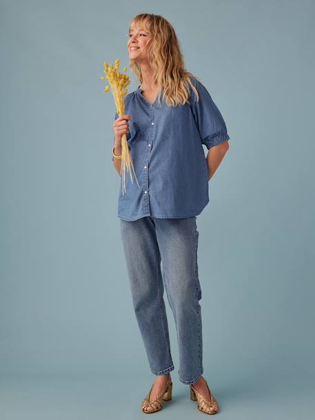 Kurzärmelige Umstandsbluse aus Light-Denim ENVIE DE FRAISE double stone 