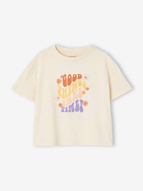 Tee-shirt ' flower power' fille lilas poudré 