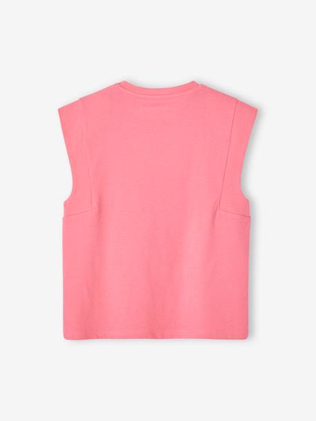 T-shirt à épaulettes motif placé fille écru+rose bonbon 