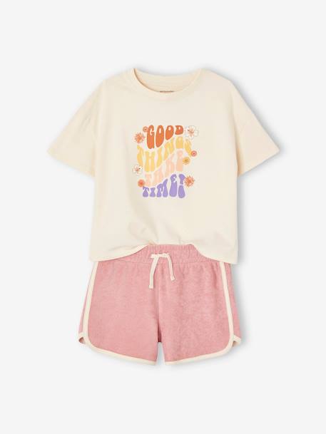 Mädchen-Set: T-Shirt & Frottee-Shorts Oeko-Tex pulver lila 