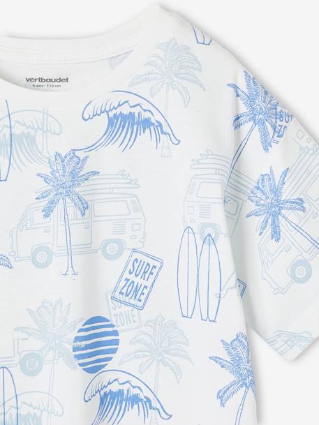 Tee-shirt motifs graphiques vacances garçon blanc imprimé+bleu ardoise+vert imprimé 