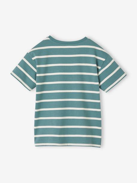 Tee-shirt rayé garçon personnalisable ocre+vert d'eau 