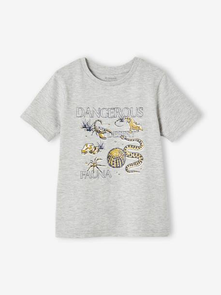 Tee-shirt Basics motifs animaliers garçon bleu ardoise+gris chiné 