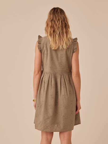 Kurzes Kleid für Schwangerschaft & Stillzeit ENVIE DE FRAISE, Lochstickereien khaki 