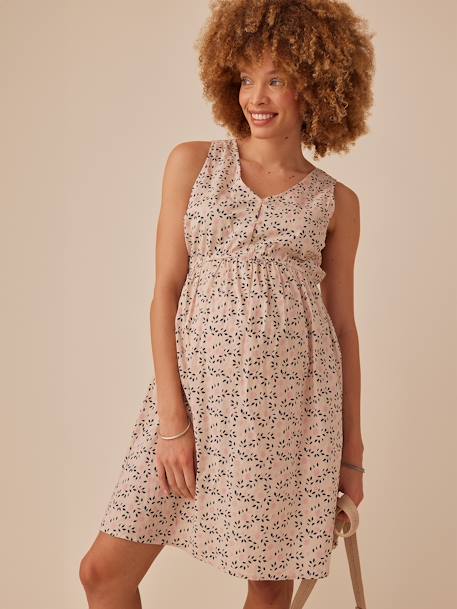 Kleid mit Glanz-Blumen für Schwangerschaft & Stillzeit ENVIE DE FRAISE sandfarben 