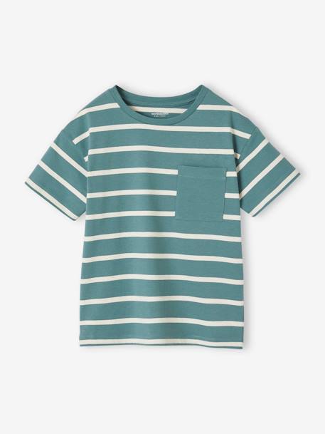 Tee-shirt rayé garçon personnalisable ocre+vert d'eau 