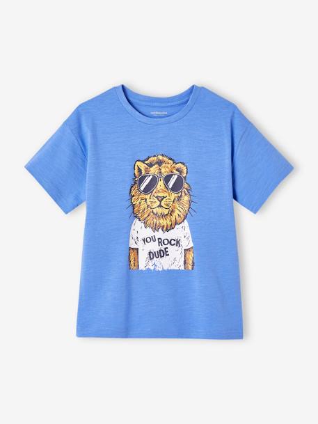Tee-shirt motif animal ludique garçon blanc+bleu azur+turquoise 