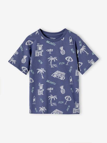 Jungen T-Shirt mit Recycling-Baumwolle grün bedruckt+schieferblau+weiß bedruckt 