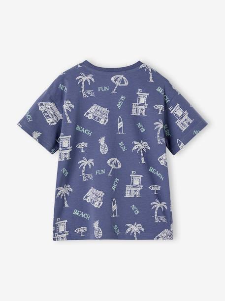 Tee-shirt motifs graphiques vacances garçon blanc imprimé+bleu ardoise+vert imprimé 