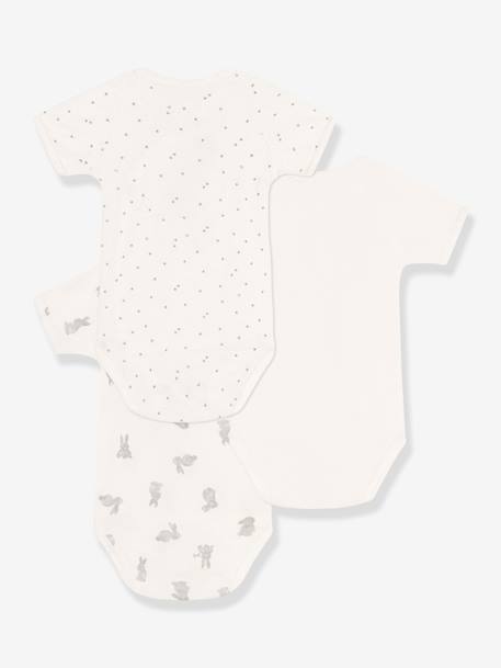 Lot de 3 bodies croisés manches courtes lapins bébé PETIT BATEAU blanc 