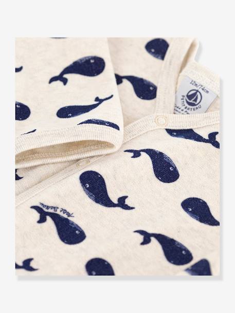 Pyjama bébé baleines marines en velours PETIT BATEAU beige chiné 