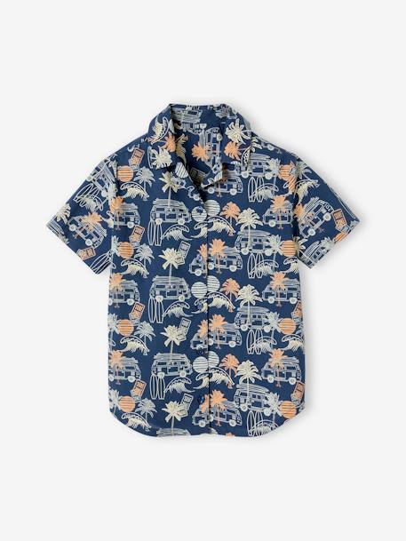 Jungen Hawaiihemd mit kurzen Ärmeln blau bedruckt 