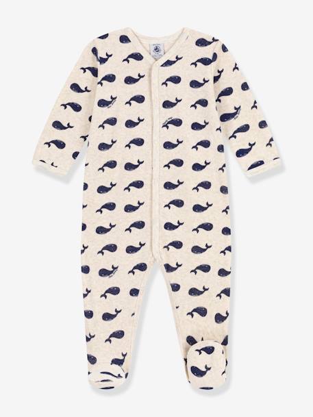 Pyjama bébé baleines marines en velours PETIT BATEAU beige chiné 