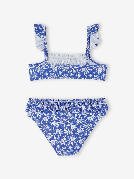 Maillot bain 2 pièces fleuri fille collection Team famille bleu imprimé 