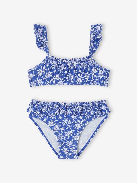 Maillot bain 2 pièces fleuri fille collection Team famille bleu imprimé 