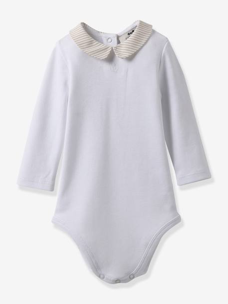 Body bébé col en seersucker coton biologique CYRILLUS rayé beige 