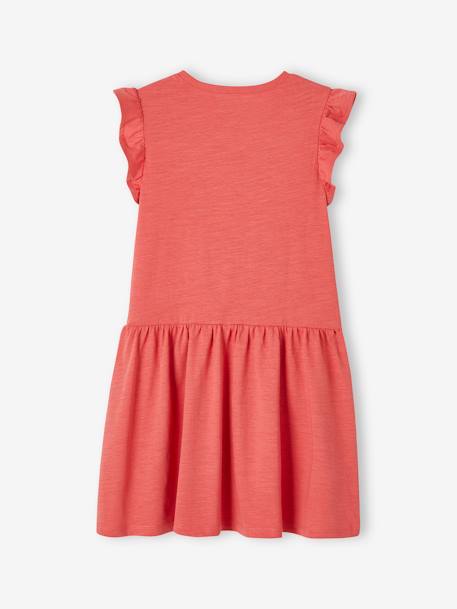 Mädchen Kleid mit Volantärmeln Basic Oeko-Tex aqua+rot 