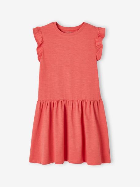 Mädchen Kleid mit Volantärmeln Basic Oeko-Tex aqua+rot 