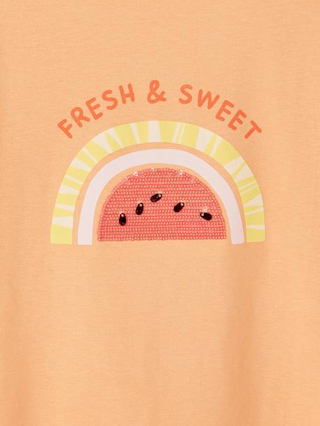 Mädchen T-Shirt mit Pailletten Oeko-Tex erdbeer+mandarine+wollweiß 