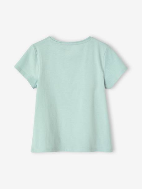 Tee-shirt à message Basics fille bleu ciel+bleu pâle+corail+écru+fraise+marine+rose bonbon+rouge+vanille+vert sapin 