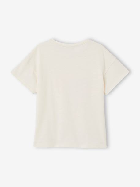 T-shirt fille animation relief et détails irisés fille abricot+bleu ciel+écru+encre+rayé marine+vert amande 