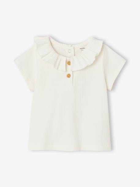 Mädchen Baby T-Shirt mit Zierkragen Oeko-Tex wollweiß 